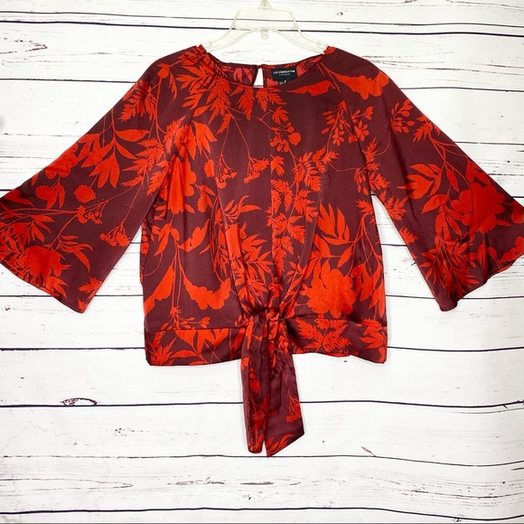 Liz Claiborne Career Red Floral Front Tie Blouse Size Small - Picture 2 of 10
